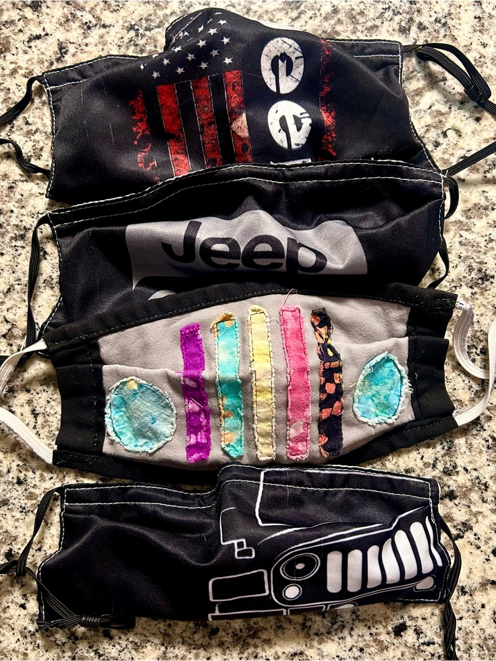 Unisex Jeep Black Face Mask with Multicolor Stripes and Aqua Accents